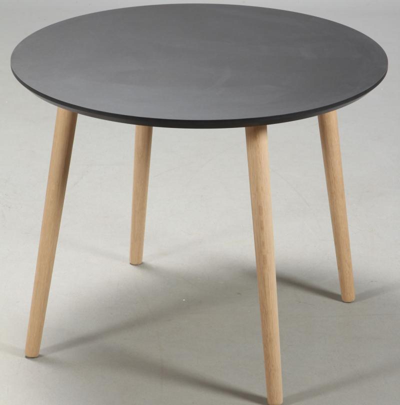 Elegant Sort Rundt Spisebord i Linoleum med Egeben