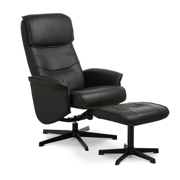 Elegant Sort Læder Lænestol med Skammel - Christian Model
