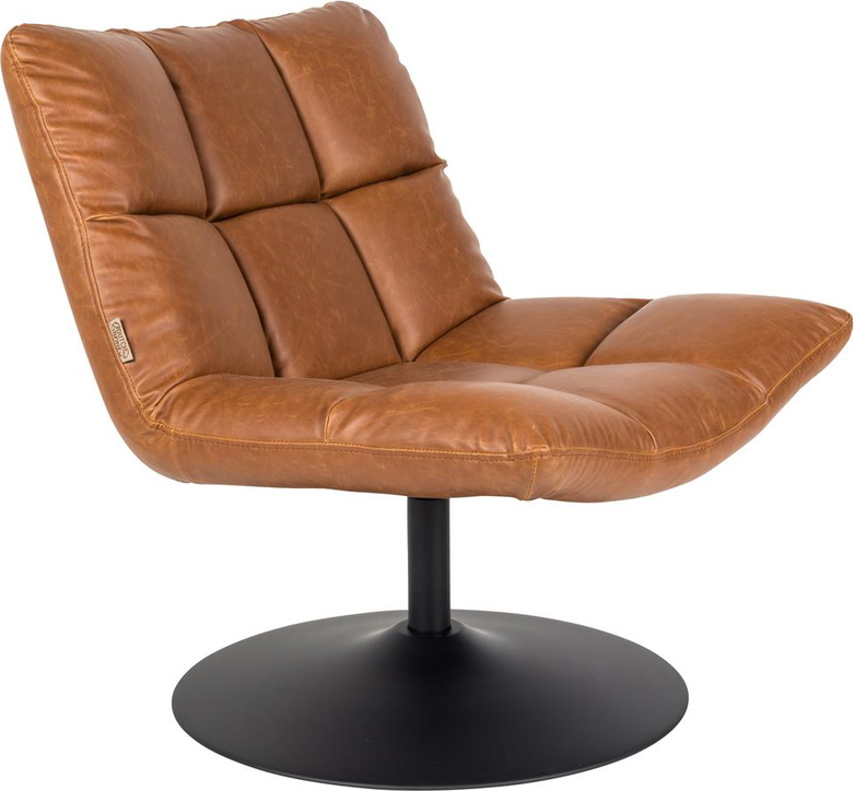 Rødlig Brun Loungestol Bar Rødbrun Læder Med Vintage Look Drejefunktion Stålfod Dutchbone Lænestol - 8718548031685