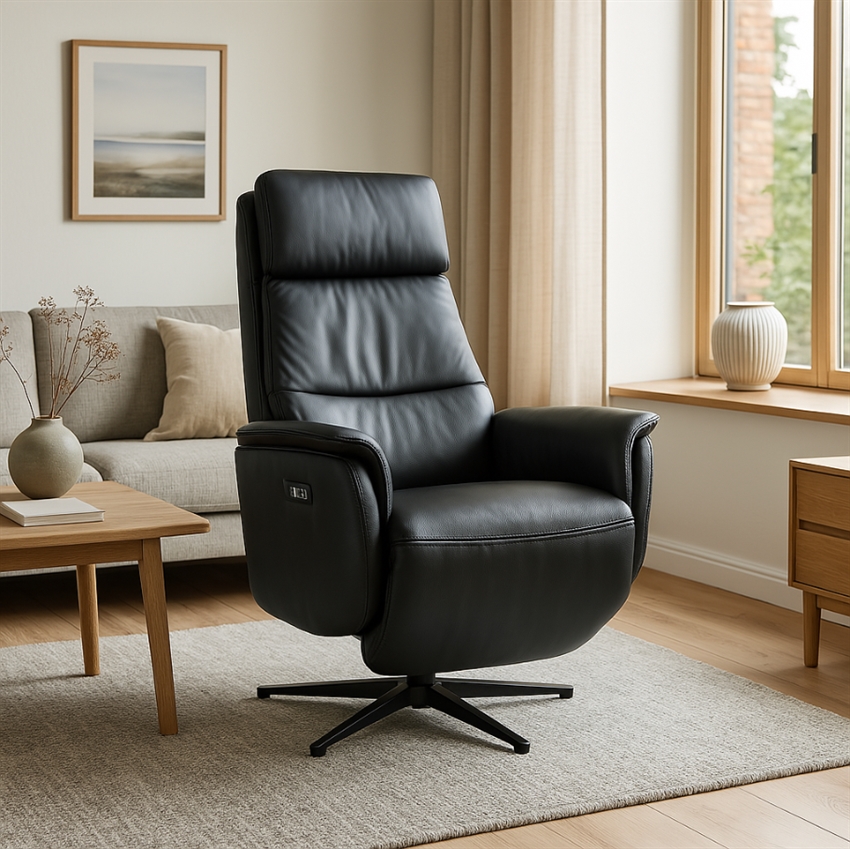Sort Anne Lænestol med Indbygget Skammel fra Comfort Living