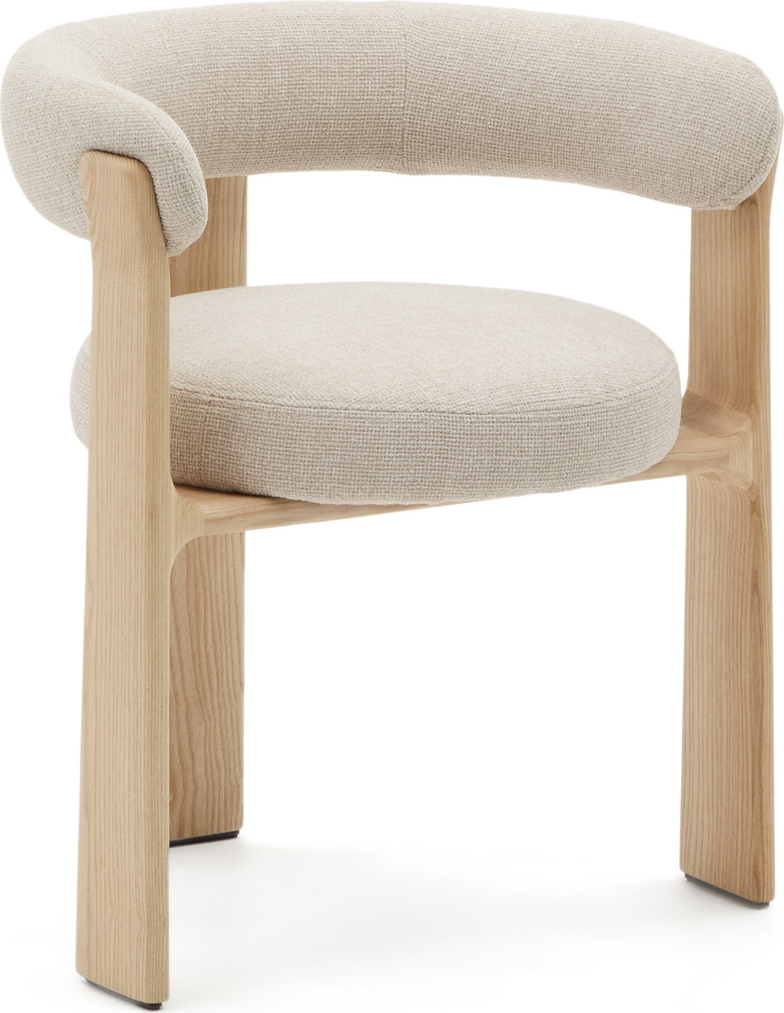 Beige/Natur Med Armlæn Granite Rund Beige Chenille Fsc Asketræ Ben Polstret Sæde Kave Home Spisestol - 8433840971469