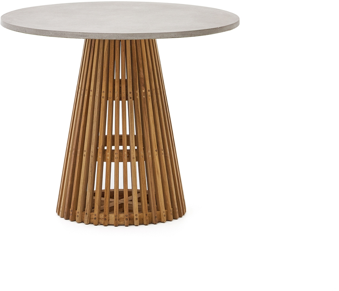 Grå Rundt Udendørs Ø90 Alcaufar Fibercement Med Teakunderstel Kave Home Spisebord - 8433840925233