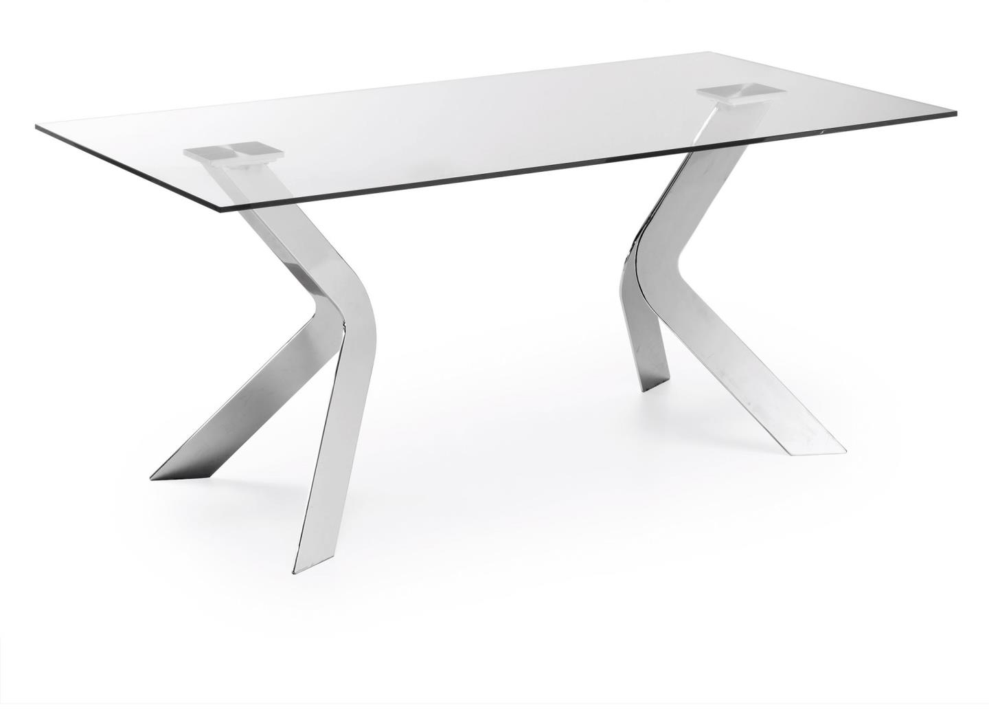 Klar/Sølv Westport Hærdet Glas Stål Kromfinish 180x90 Til Personer Kave Home Spisebord - 8433840018683