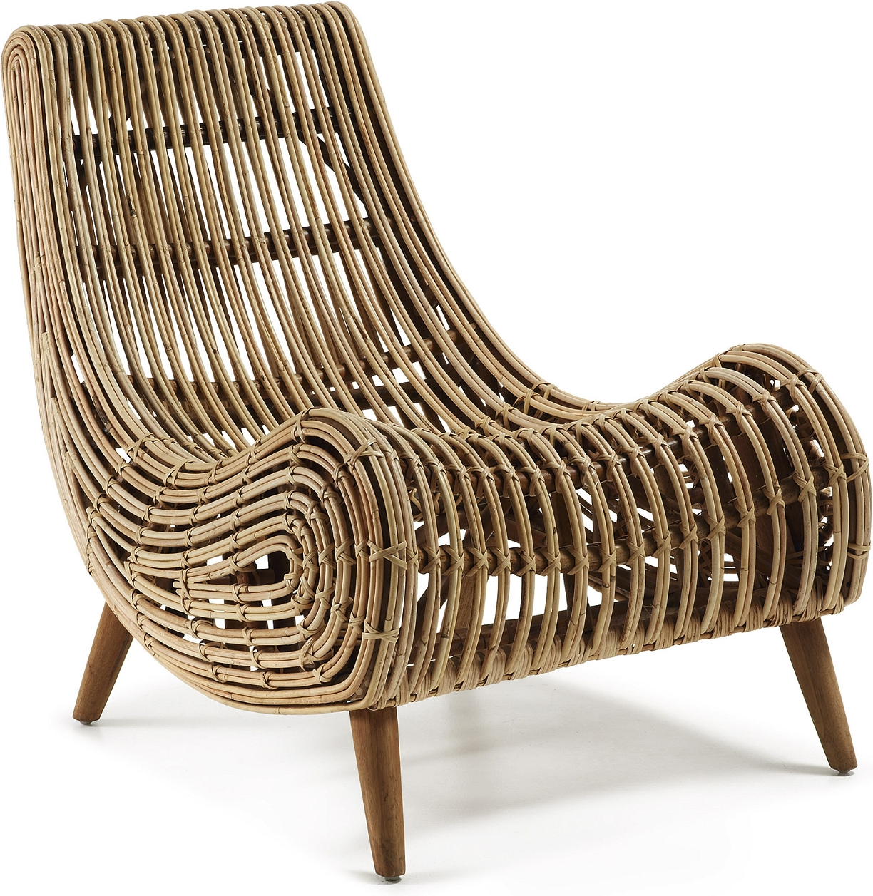 Natur Tika Rattan Lounge Stol Med Mahognifødder Rustik Kolonial Stil Kave Home Lænestol - 8433840278827