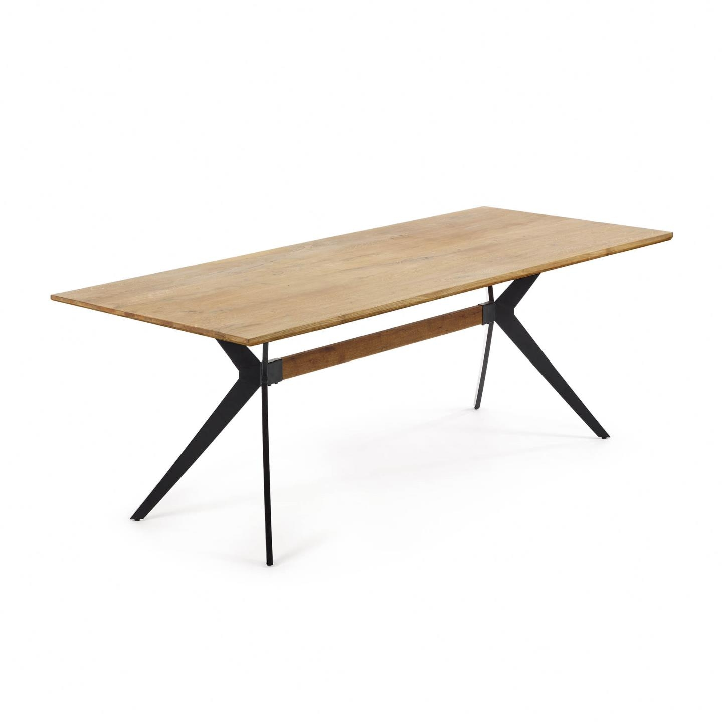 Mørk Natur/Sort Plankebord Amelie Massiv Egetræ Med Sorte Pulverlakerede Stålben 160x90 Kave Home Spisebord - 8433840514123