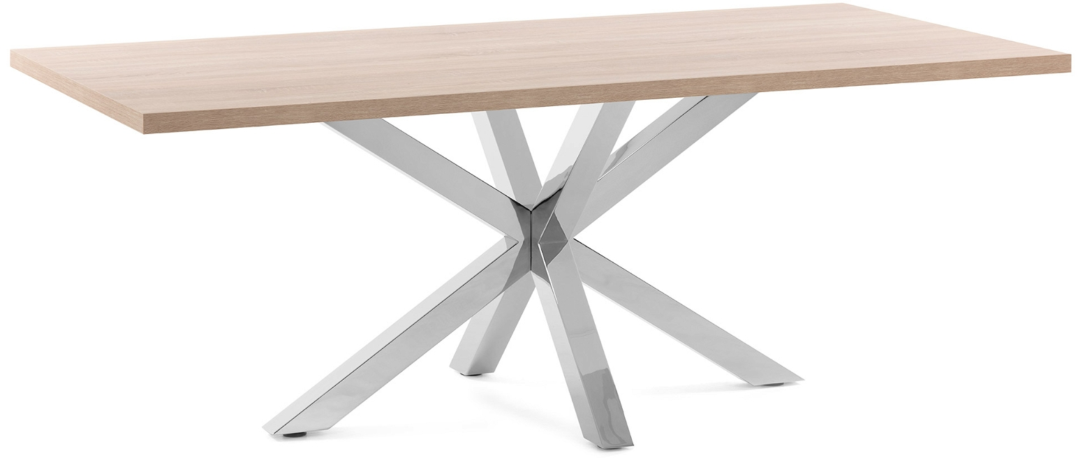 Natur/sølv New Argo 160x100 Melamin Egetræ Finish Sølv Krydsstel Kave Home Spisebord - 8433840546780