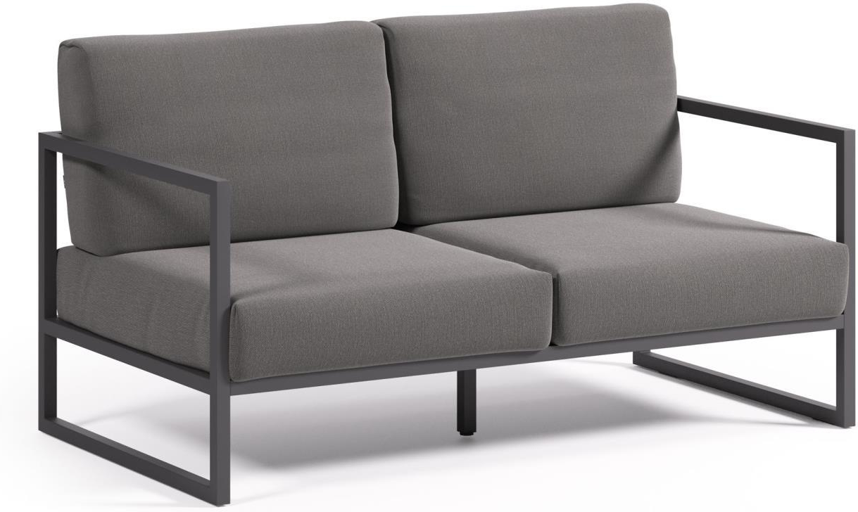 Sort Udendørs 2-Personers Sofa i Aluminium med Hynder