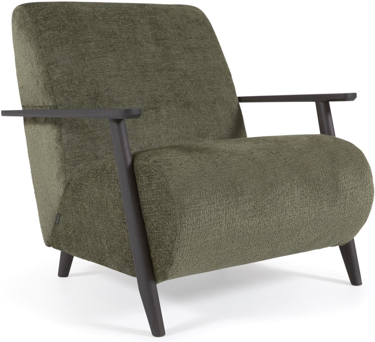 Grøn Meghan Polstret Chenille Med Asketræ Wenge Finish Rustik Kolonial Vintage Stil Kave Home Lænestol - 8433840719764