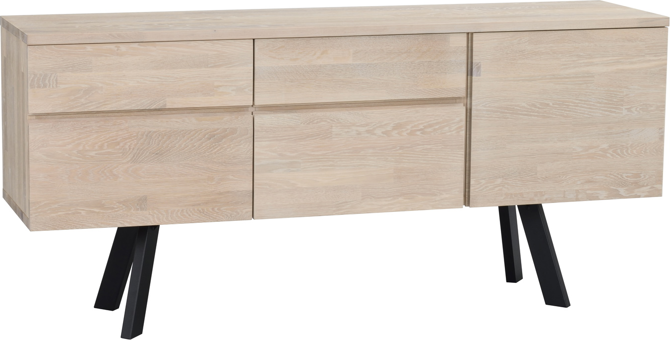 Hvid Fred Kalket Fsc Med Børstet Ståltop Sorte Metalben 79170 Soft Close Låger & Push Open Skuffer Rowico Skænk - 7340126525777