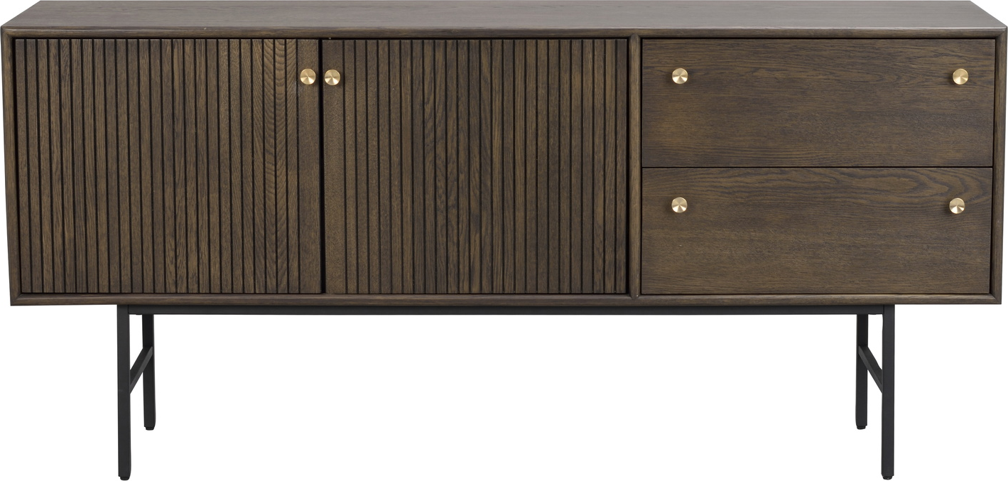 Brun/Sort Clearbrook Brunlakeret Egetræsfinr Med Sorte Metalben Justerbare Hylder H75xb160xd42 Rowico Skænk - 7340126545034