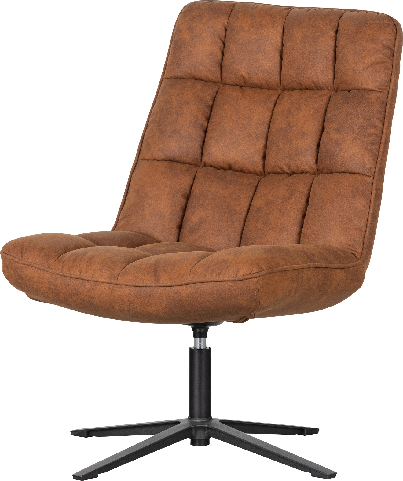Cognac Collection Dirkje Læder Drejelig Metalbase Woood Lænestol - 8714713149179