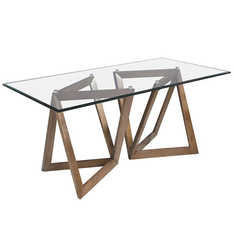 Firkantet glas spisebord med valnøddeben - 180 cm