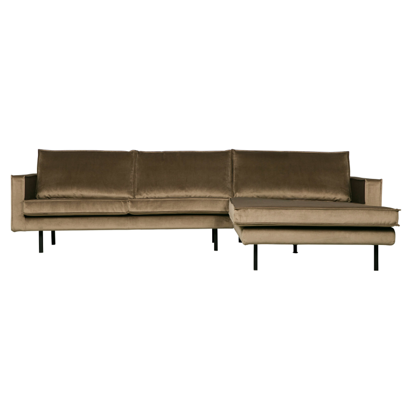 Brun Rodeo Chaiselong Højrevendt Velour Taupe Bepurehome Sofa - 8714713105397