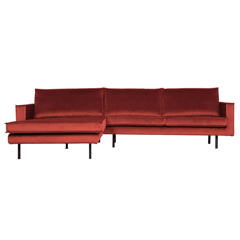 Brun Rodeo Chaiselong Venstrevendt Velour Chestnut Bepurehome Sofa - 8714713125951