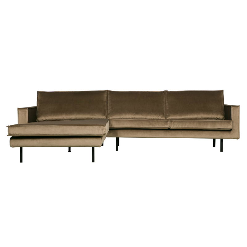 Brun Rodeo Chaiselong Venstrevendt Velour Taupe Bepurehome Sofa - 8714713105403