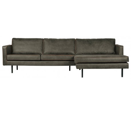 Moderne Grøn Læder Sofa med Højrevendt Chaiselong 300 cm