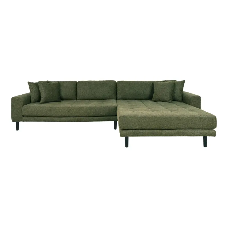 Olivengrøn Højrevendt Sofa med Fire Puder - Tilbud!