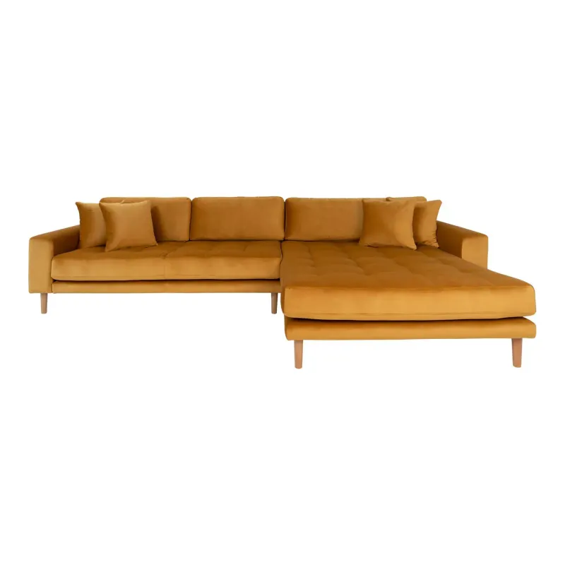 Højrevendt Sennepsgul Velour Med Fire Puder Hn1004 1301184 Homeshop Sofa - 5713917006601