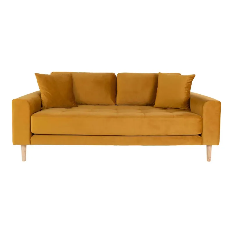 Sennepsgul Velour Sofa med Puder - HN1004 Tilbud!