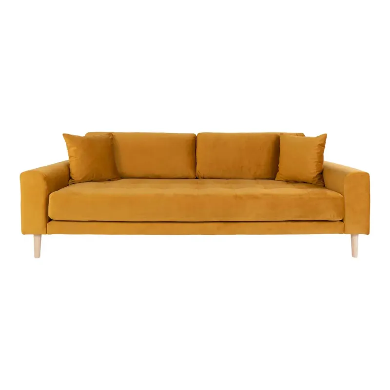 Sennepsgul Velour Sofa med Puder - Hn1004 3-personers Sofa
