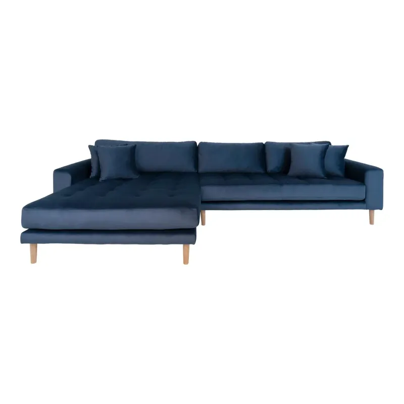 Venstrevendt Sofa i Mørkeblåt Velour med 4 Puder