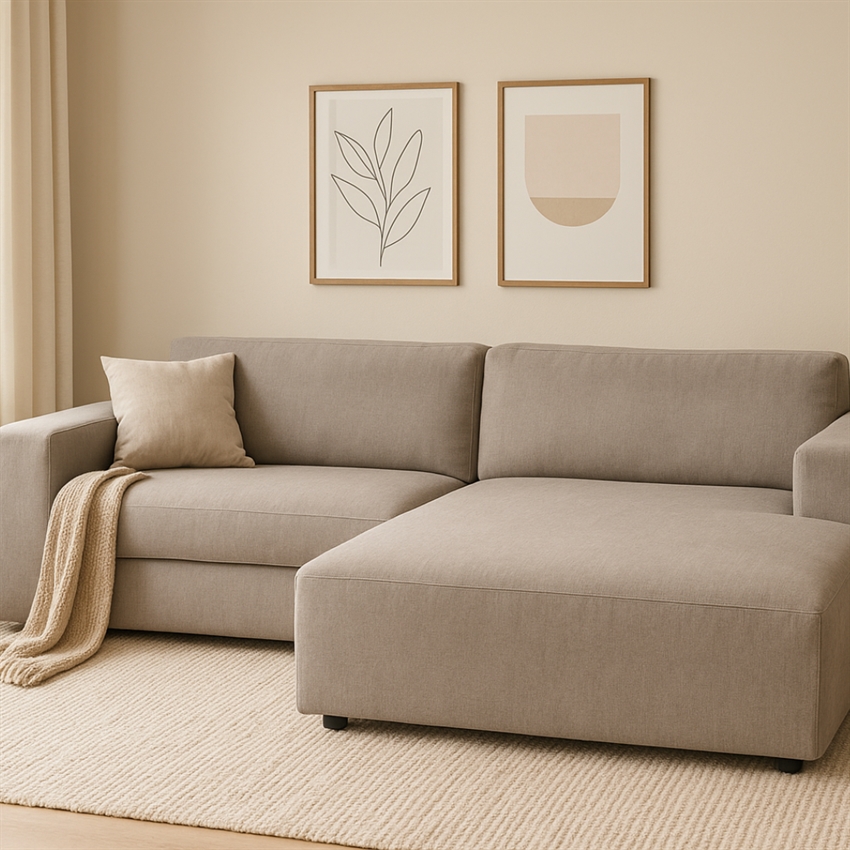 Elegant Willard 3-personers sofa med chaiselong i beige stof