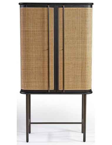 Sort Egetræ Vitrineskab med Rattan - H170 cm